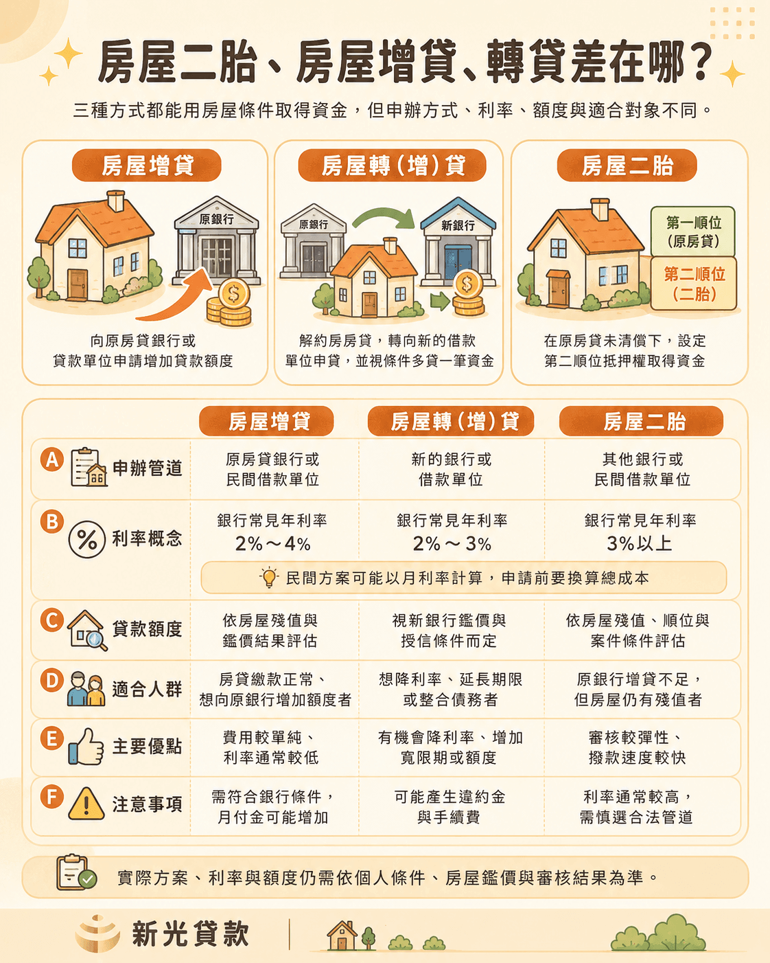 房屋二胎、房屋增貸、轉貸差在哪